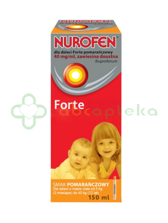 Nurofen Forte, 40mg/ml, zawiesina doustna dla dzieci, smak pomarańczowy, 150 ml DATA WAŻNOŚCI 31.08.2024r