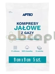 Kompresy jałowe z gazy 9 cm x 9 cm APTEO,       5 sztuk