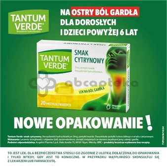 Tantum Verde, smak cytrynowy, 20 pastylek
