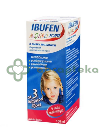 Ibufen dla dzieci forte, 200 mg/5 ml, zawiesina doustna o smaku malinowym, 100 ml