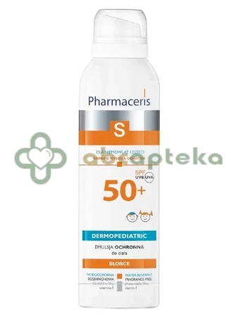 Pharmaceris S Dermopediatric,  Emulsja ochronna SPF50+ do ciała, spray z multipozycyjną aplikacją 360°, 150 ml