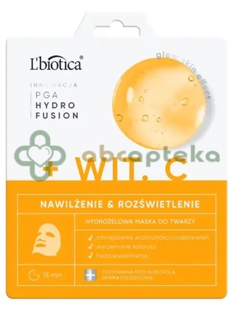 L'biotica PGA Hydro Fusion, Hydrożelowa maska do twarzy z witaminą C, nawilżenie i rozświetlenie,  1 sztuka