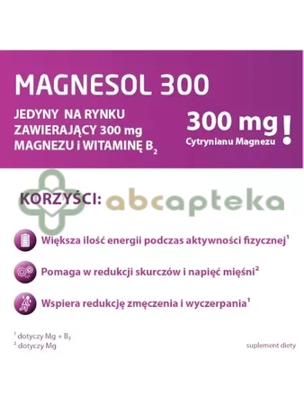 Magnesol 300 - cytrynian magnezu z witaminą B2, dla osób aktywnych, 20 saszetek