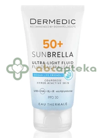Dermedic Sunbrella, ultralekki krem ochronny SPF50 dla skóry naczyniowej i nadreaktywnej, 40 ml