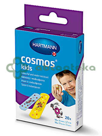 Cosmos Kids, plastry opatrunkowe dla dzieci, wodoodporne, 2 rozmiary, 20 sztuk