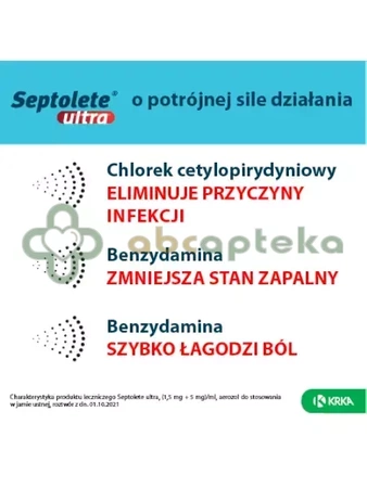 Septolete Ultra, 1,5 mg + 5 mg/ml, aerozol do stosowania w jamie ustnej, 30 ml,