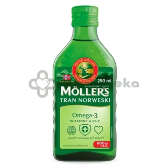 Moller's Tran Norweski powyżej 3 roku, aromat jabłkowy, 250 ml | DATA WAŻNOŚCI 30.09.2025