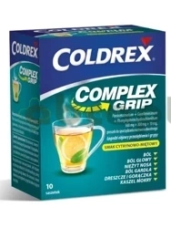 Coldrex Complex Grip, smak cytrynowo-miętowy, 10 saszetek z proszkiem do sporządzania roztworu doustnego