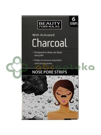 Beauty Formulas Charcoal, paski oczyszczające na nos z aktywnym węglem, 6 sztuk