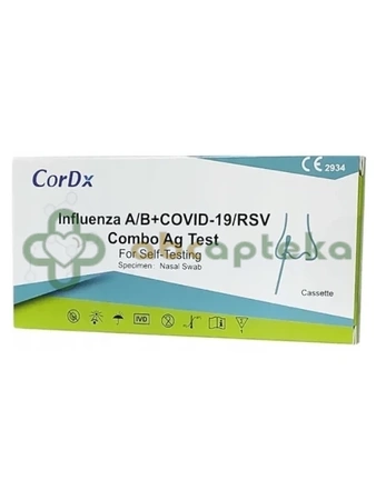 Test antygenowy CorDx Grypa A/B + COVID + RSV do samokontroli, 1szt.