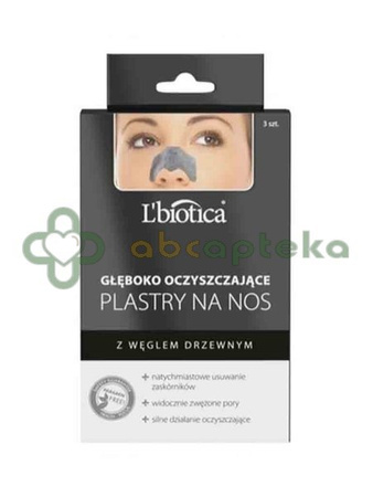 L'Biotica plastry głęboko oczyszczające na nos z węglem drzewnym 3 sztuki