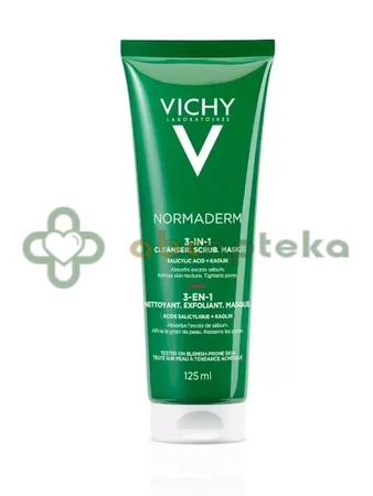 Vichy Normaderm Cleanser Scrub Mask, żel do mycia, peeling i maseczka oczyszczająca 3w1, 125 ml | DATA WAŻNOŚCI 30.11.2025