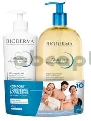 Bioderma Atoderm zestaw, kojący balsam emolientowy, 500 ml + ultra-odżywczy olejek pod prysznic, 1000 ml