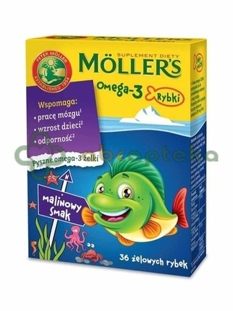 Tran Moller's Omega-3 Rybki, smak malinowy, 36 sztuk