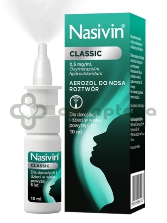 Nasivin Classic 0,5 mg/ml, aerozol do nosa, 10 ml