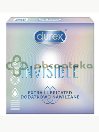 Durex Invisible prezerwatywy dodatkowo nawilżane, 3 sztuki