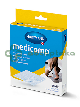 Medicomp, kompresy jałowe, włókninowe, 10 cm x 10 cm, 5 x 2 sztuki