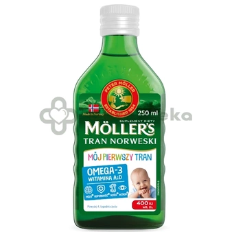 Moller's Mój Pierwszy Tran Norweski powyżej 4 tygodnia, 250 ml, DATA WAŻNOŚCI 28.02.2026