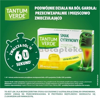Tantum Verde, smak cytrynowy, 20 pastylek