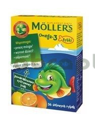 Moller's Omega-3 Rybki, żelki, smak pomarańczowo-cytrynowy, 36 sztuk