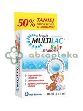 Multilac Baby, krople dla dzieci od 2 miesiąca, 2 x 5 ml 