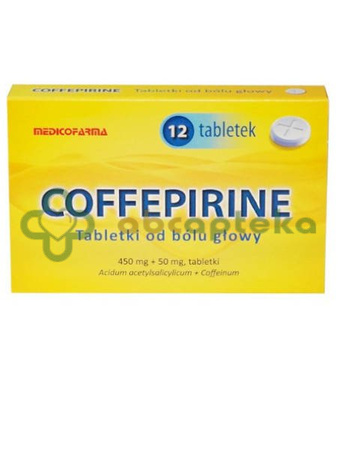 Coffepirine, tabletki od bólu głowy, 450 mg + 50 mg, 12 tabletek