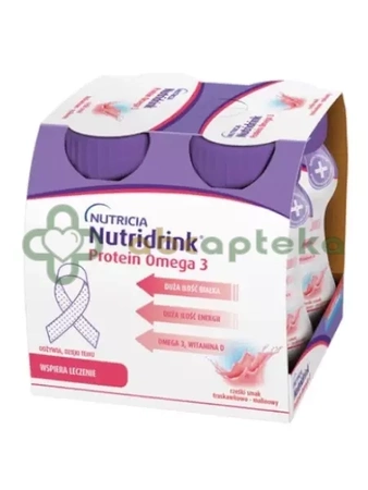 Nutridrink Protein Omega 3, smak truskawkowo-malinowy, 4 x 125 ml, | DATA WAŻNOŚCI 11.10.2025