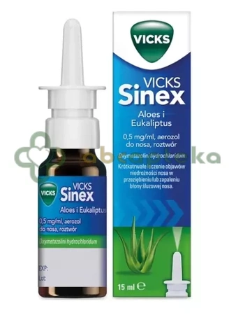 Vicks Sinex Aloes i Eukaliptus, 0,5 mg/ml, aerozol do nosa, 15 ml