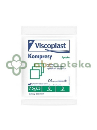 Viscoplast kompresy gazowej jałowe 17-nitkowe 8 warstwowe 7,5 cm x 7,5 cm 3 sztuki