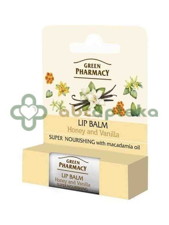 Green Pharmacy, balsam do ust, intensywnie odżywczy, miód i wanilia, SPF 10, 3,6 g