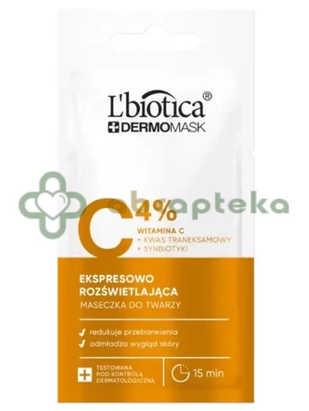 L'biotica, Dermomask, ekspresowo rozświetlająca maska z witaminą C, 8 ml