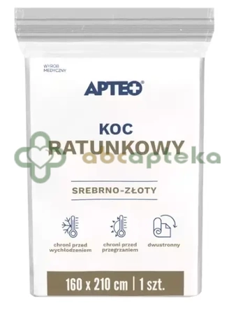 Koc ratunkowy srebrno-złoty 160 cm x 210 cm APTEO,                 1 sztuka