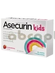 Asecurin Kids o smaku truskawkowym, 20 tabletek do rozgryzania i żucia