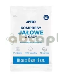 Kompresy jałowe z gazy Apteo, 10 cm x 10 cm, 3 sztuki