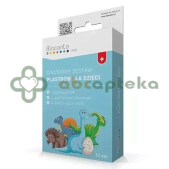 Biocanto Care, dinusiowy zestaw plastrów dla dzieci, niebieski, 12 sztuk