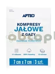 Kompresy jałowe z gazy Apteo, 7 cm x 7 cm, 3 sztuki