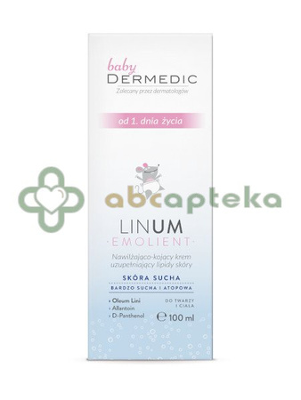 Dermedic Linum Emolient Baby, nawilżająco-kojący krem uzupełniający lipidy od 1 dnia życia, skóra sucha, bardzo sucha i atopowa, 100 ml