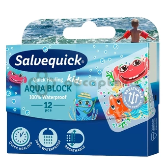 Salvequick Aqua Block Kids, wodoodporne plastry, 12 sztuk 