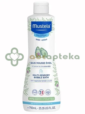 Mustela Bebe Enfant, płyn Bąbelkowa Kąpiel z organicznym awokado, od 1 dnia życia, 750 ml | DATA WAŻNOŚCI 01.04.2026