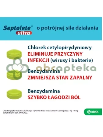 Septolete Ultra o smaku cytryny i czarnego bzu, 16 pastylek
