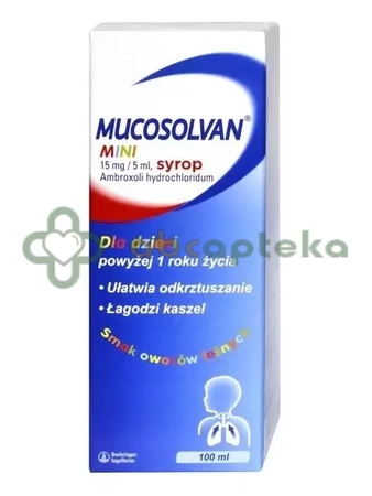 Mucosolvan Mini, 15 mg/5 ml, syrop dla dzieci powyżej 1 roku życia, 100 ml