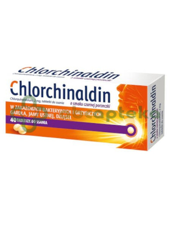 Chlorchinaldin o smaku czarnej porzeczki, 2 mg, 40 tabletek do ssania, 