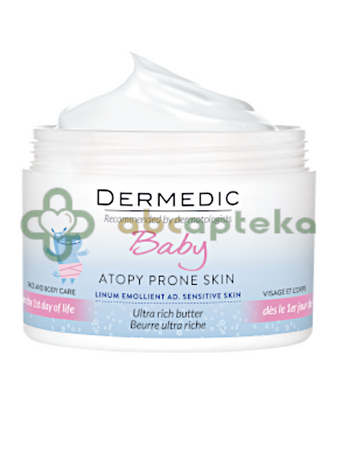 Dermedic Linum Emolient Baby, masło intensywnie natłuszczające do twarzy i ciała od 1 dnia życia, skóra sucha, bardzo sucha i atopowa, 225 ml