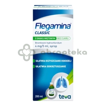 Flegamina, 4 mg/5 ml, syrop o smaku miętowym, bez cukru, 200 ml