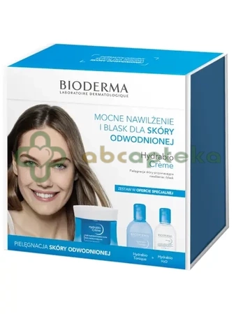 Bioderma Hydrabio, zestaw woda micelarna, 100 ml + tonik nawilżający, 250 ml + krem nawilżający do twarzy, 50 ml