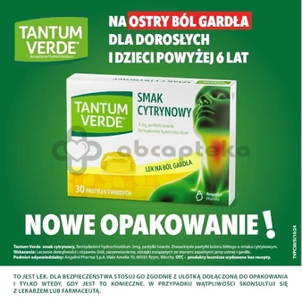Tantum Verde, smak cytrynowy, 30 pastylek