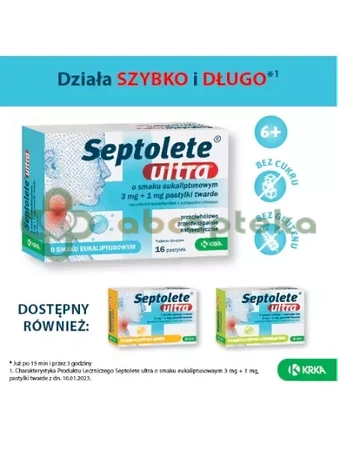 Septolete Ultra o smaku eukaliptusowym, 16 pastylek
