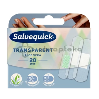 Salvequick Transparent Aloe Vera, przezroczyste plastry z opatrunkiem, 20 sztuk