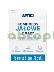 Kompresy jałowe z gazy Apteo, 5 cm x 5 cm, 3 sztuki