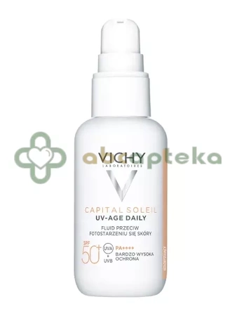 Vichy Capital Soleil UV-Age Daily Tined, lekki fluid koloryzujący przeciw oznakom fotostrzenia SPF 50+, 40 ml  | DATA WAŻNOŚCI 31.05.2026 + VICHY Capital Soleil Fluid OCHRONNY UV-Clear 15 ml tubka SPF50+